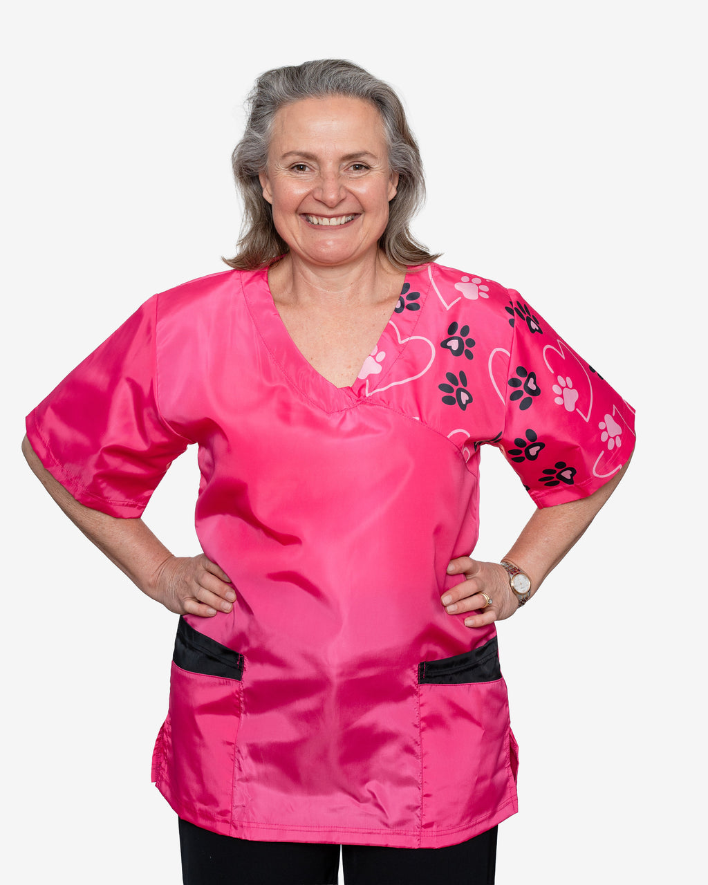 The Paws Scrub Top in Hot Pink