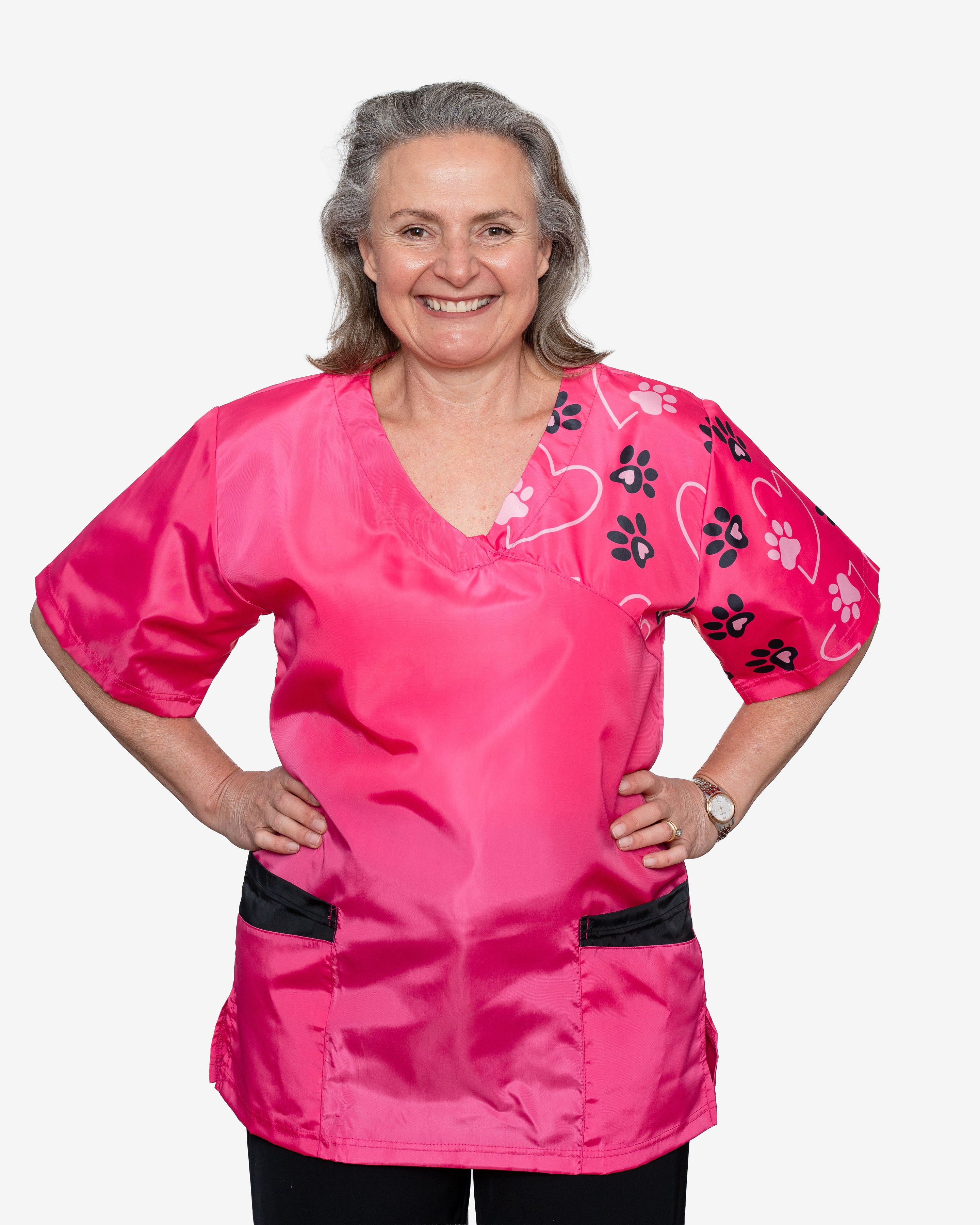 The Paws Scrub Top in Hot Pink