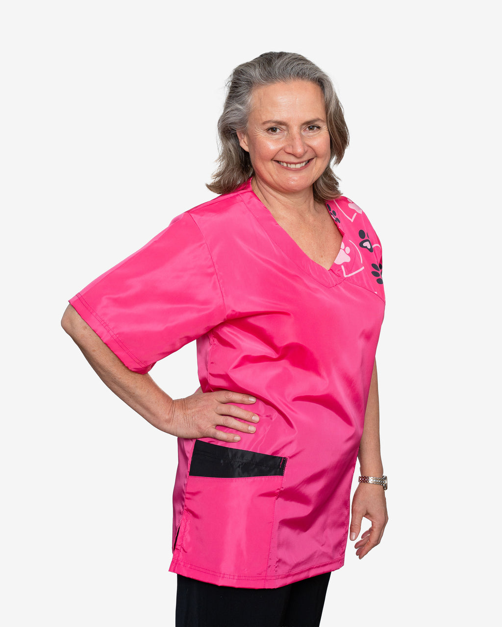 The Paws Scrub Top in Hot Pink